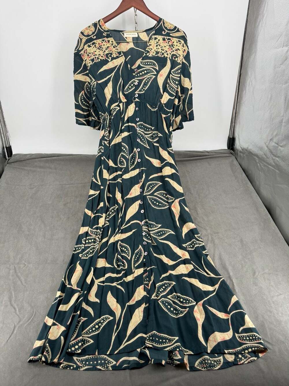 Maison Hotel Samuelle Leaf Print Viscose Maxi Dress Size L